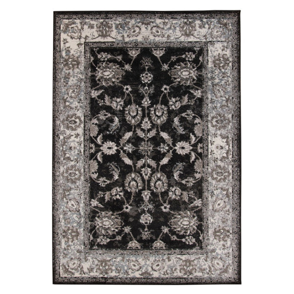 HomeRoots 5' Timeless Ivory, Black & Gray Oriental Area Rug - Durable, Stain-Resistant Elegance for Any Room 9' X 12' 531841
