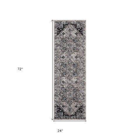Homeroots 6' Black And Gray Medallion Runner Rug - Stylish, Durable, Stain-resistant Accent For Any Space! 2' X 6' Polypropylene 531843