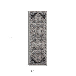 Homeroots 6' Black And Gray Medallion Runner Rug - Stylish, Durable, Stain-resistant Accent For Any Space! 2' X 6' Polypropylene 531843