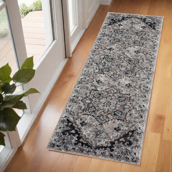 Homeroots 6' Black And Gray Medallion Runner Rug - Stylish, Durable, Stain-resistant Accent For Any Space! 2' X 6' Polypropylene 531843