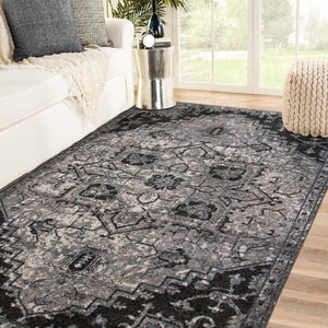 HomeRoots 5' Black and Gray Medallion Area Rug - Contemporary Elegance, Durable Design for Any Living Space 5' X 8' 531846