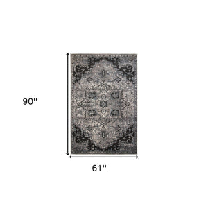HomeRoots 5' Black and Gray Medallion Area Rug - Contemporary Elegance, Durable Design for Any Living Space 5' X 8' 531846