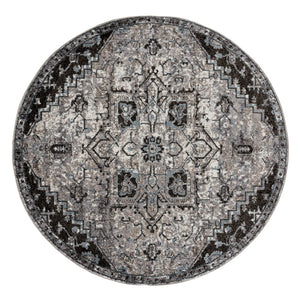 HomeRoots 5' Black and Gray Medallion Area Rug - Contemporary Elegance, Durable Design for Any Living Space 6' Round 531847