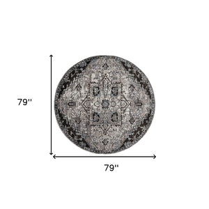 HomeRoots 5' Black and Gray Medallion Area Rug - Contemporary Elegance, Durable Design for Any Living Space 6' Round 531847