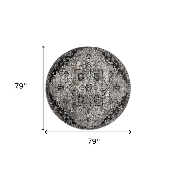 HomeRoots 5' Black and Gray Medallion Area Rug - Contemporary Elegance, Durable Design for Any Living Space 6' Round 531847