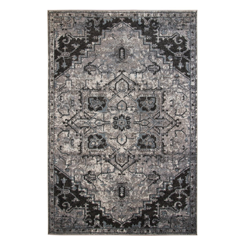 HomeRoots 5' Black and Gray Medallion Area Rug - Contemporary Elegance, Durable Design for Any Living Space 8' X 10' 531848