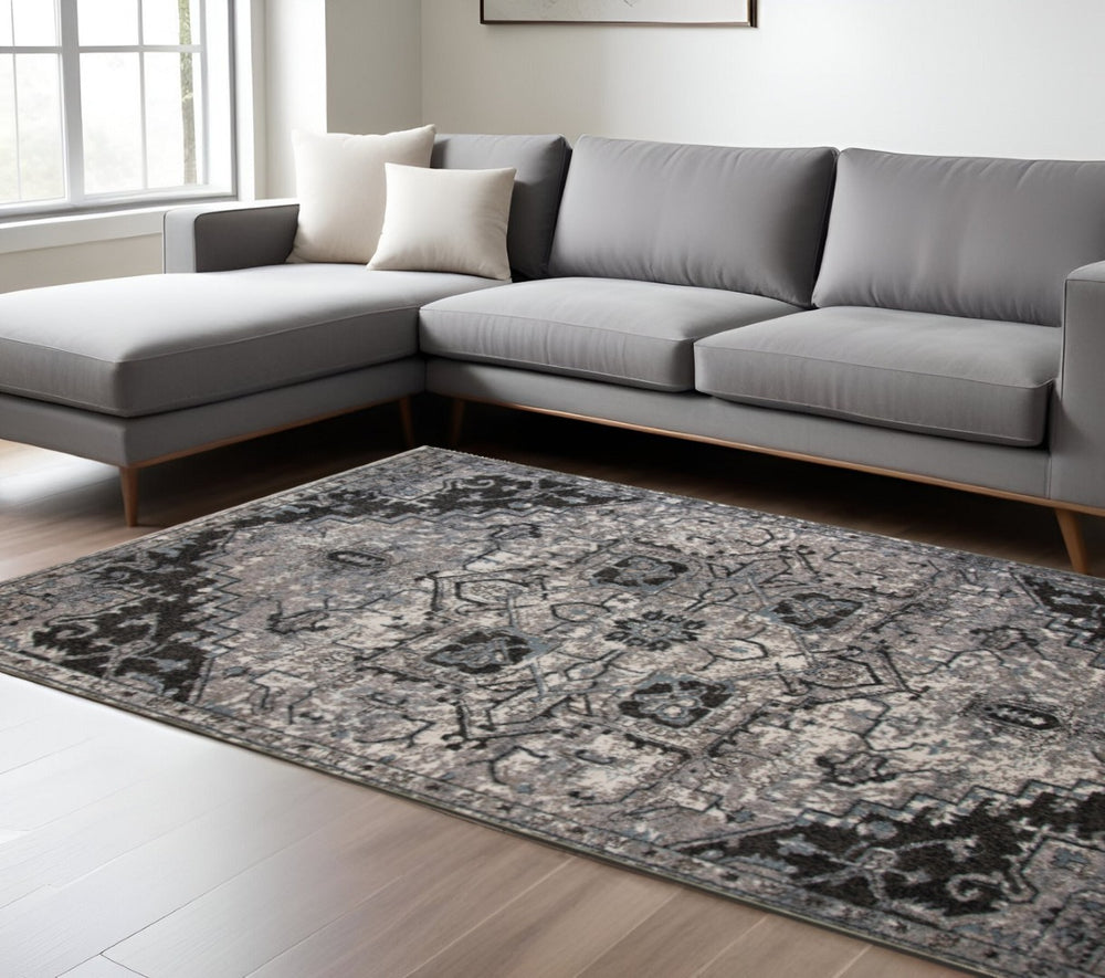HomeRoots 5' Black and Gray Medallion Area Rug - Contemporary Elegance, Durable Design for Any Living Space 8' X 10' 531848
