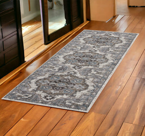 Homeroots 6' Ivory Taupe And Gray Medallion Power Loom Runner Rug - Stain Resistant, Stylish, And Durable! 2' X 6' Polypropylene 531851