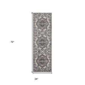Homeroots 6' Ivory Taupe And Gray Medallion Power Loom Runner Rug - Stain Resistant, Stylish, And Durable! 2' X 6' Polypropylene 531851