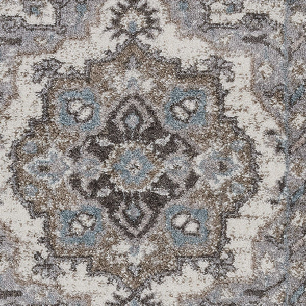 Homeroots 6' Ivory Taupe And Gray Medallion Power Loom Runner Rug - Stain Resistant, Stylish, And Durable! 2' X 6' Polypropylene 531851