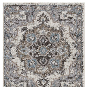 Homeroots 6' Ivory Taupe And Gray Medallion Power Loom Runner Rug - Stain Resistant, Stylish, And Durable! 2' X 6' Polypropylene 531851