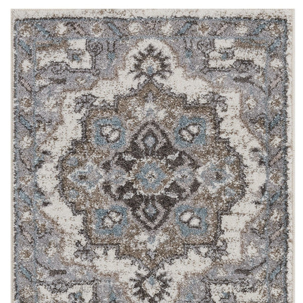Homeroots 6' Ivory Taupe And Gray Medallion Power Loom Runner Rug - Stain Resistant, Stylish, And Durable! 2' X 6' Polypropylene 531851