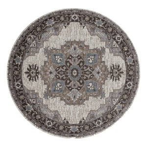 HomeRoots 5' Elegant Ivory Taupe and Gray Medallion Area Rug - Durable, Stain-Resistant Design for Any Space 6' Round Round 531855