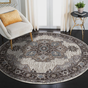 HomeRoots 5' Elegant Ivory Taupe and Gray Medallion Area Rug - Durable, Stain-Resistant Design for Any Space 6' Round Round 531855