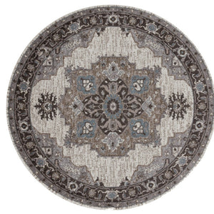HomeRoots 5' Elegant Ivory Taupe and Gray Medallion Area Rug - Durable, Stain-Resistant Design for Any Space 6' Round Round 531855