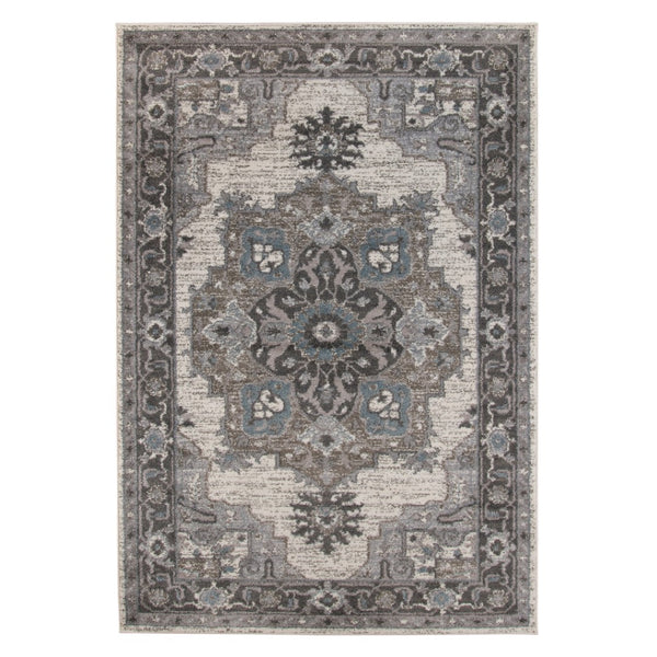 HomeRoots 5' Elegant Ivory Taupe and Gray Medallion Area Rug - Durable, Stain-Resistant Design for Any Space 8' X 10' 531856