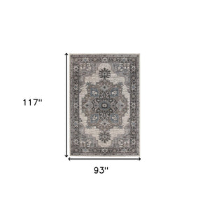 HomeRoots 5' Elegant Ivory Taupe and Gray Medallion Area Rug - Durable, Stain-Resistant Design for Any Space 8' X 10' 531856