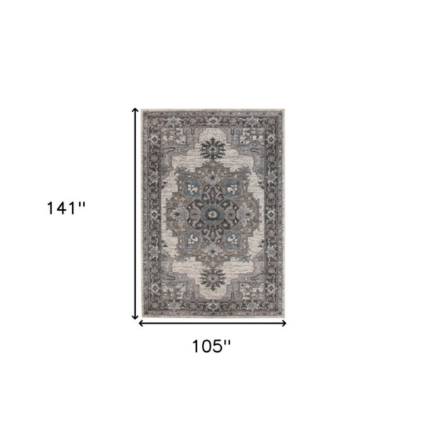 HomeRoots 5' Elegant Ivory Taupe and Gray Medallion Area Rug - Durable, Stain-Resistant Design for Any Space 9' X 12' 531857