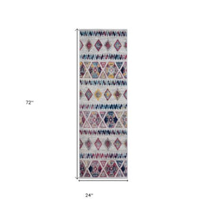 Homeroots 6' Ivory Blue And Orange Geometric Power Loom Runner Rug - Stylish, Stain Resistant For Any Room 2' X 6' Polypropylene 531859