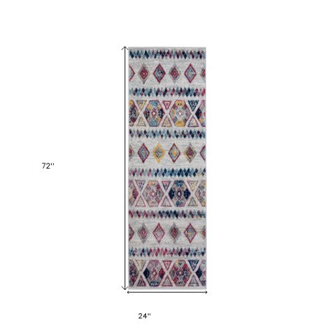 Homeroots 6' Ivory Blue And Orange Geometric Power Loom Runner Rug - Stylish, Stain Resistant For Any Room 2' X 6' Polypropylene 531859