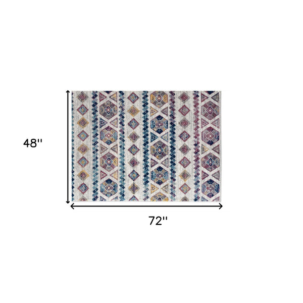 Homeroots 4' X 6' Ivory Blue And Orange Geometric Power Loom Area Rug  Polypropylene 531860