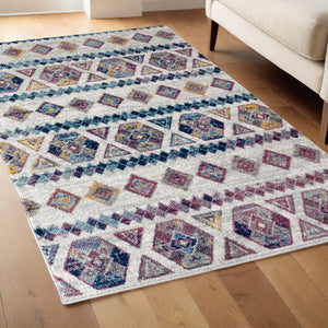 Homeroots 4' X 6' Ivory Blue And Orange Geometric Power Loom Area Rug  Polypropylene 531860