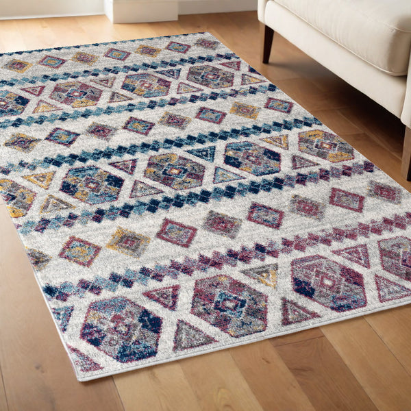 Homeroots 4' X 6' Ivory Blue And Orange Geometric Power Loom Area Rug  Polypropylene 531860