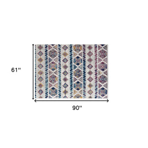 Homeroots 5' X 8' Ivory Blue And Orange Geometric Power Loom Area Rug  Polypropylene 531862