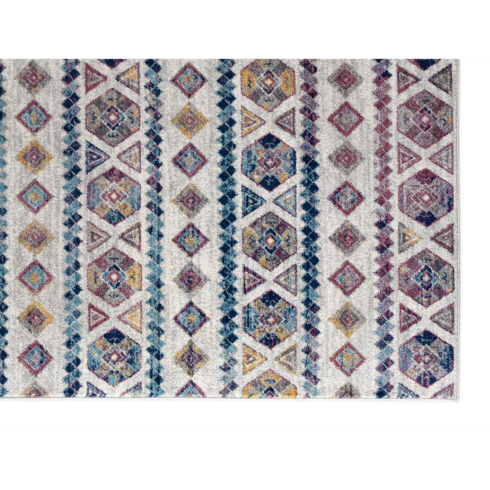 HomeRoots 5' Geometric Area Rug in Ivory, Blue, and Orange - Modern Design for Comfort and Style in Any Room 5' X 8' 531862