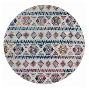 Homeroots 6' Ivory Blue And Orange Geometric Power Loom Round Rug  Polypropylene 531863