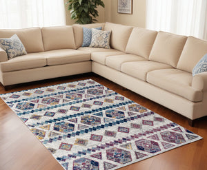 Homeroots 9' X 12' Ivory Blue And Orange Geometric Power Loom Area Rug  Polypropylene 531865