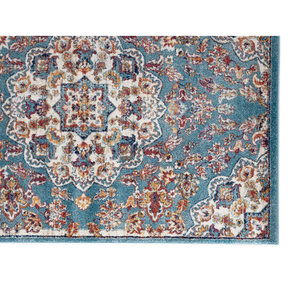 Homeroots 6' Ivory Blue And Orange Medallion Power Loom Runner Rug - Stain Resistant, Stylish, Kid & Pet Friendly 2' X 6' Polypropylene 531867