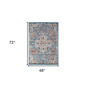 Homeroots 4' X 6' Ivory Blue And Orange Medallion Power Loom Area Rug  Polypropylene 531868