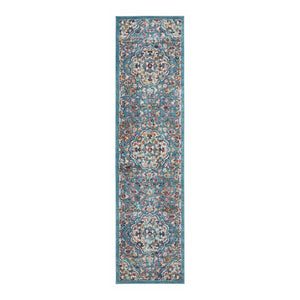 Homeroots 10' Ivory Blue And Orange Medallion Power Loom Runner Rug  Polypropylene 531869