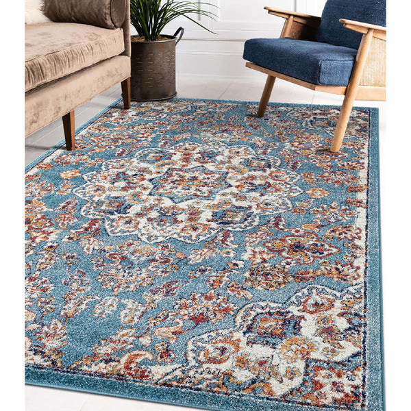 Homeroots 5' X 8' Ivory Blue And Orange Medallion Power Loom Area Rug  Polypropylene 531870