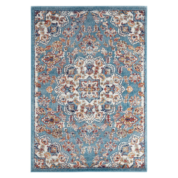 Homeroots 5' X 8' Ivory Blue And Orange Medallion Power Loom Area Rug  Polypropylene 531870