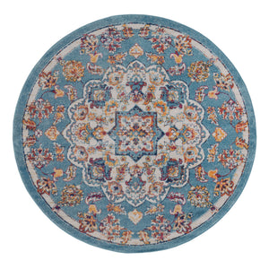 Homeroots 6' Ivory Blue And Orange Medallion Power Loom Round Rug  Polypropylene 531871