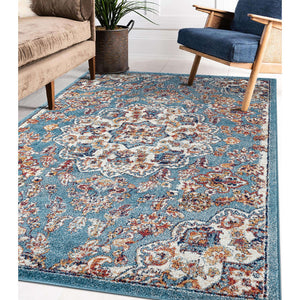 Homeroots 8' X 10' Ivory Blue And Orange Medallion Power Loom Area Rug  Polypropylene 531872