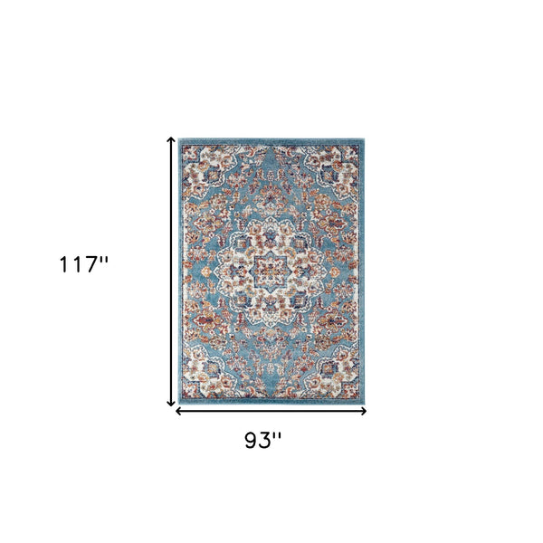 Homeroots 8' X 10' Ivory Blue And Orange Medallion Power Loom Area Rug  Polypropylene 531872