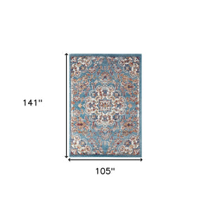 Homeroots 9' X 12' Ivory Blue And Orange Medallion Power Loom Area Rug  Polypropylene 531873