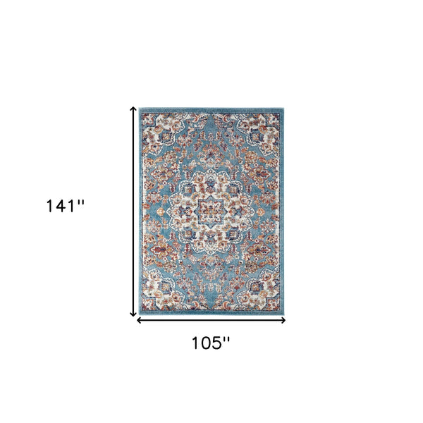 Homeroots 9' X 12' Ivory Blue And Orange Medallion Power Loom Area Rug  Polypropylene 531873