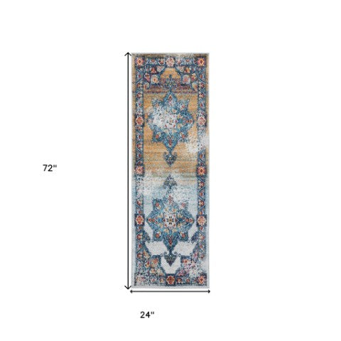 Homeroots 6' Colorful Medallion Power Loom Runner Rug – Stain Resistant, Soft Texture For Stylish Spaces 2' X 6' Polypropylene 531875