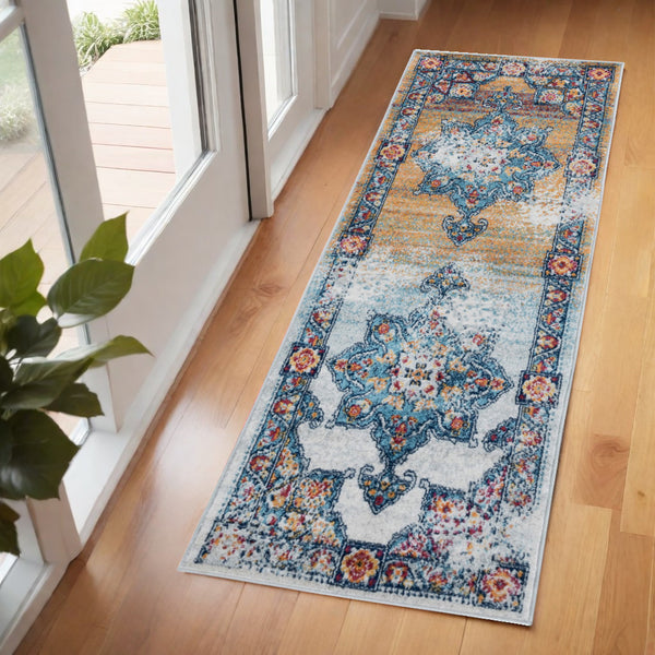 Homeroots 6' Colorful Medallion Power Loom Runner Rug – Stain Resistant, Soft Texture For Stylish Spaces 2' X 6' Polypropylene 531875