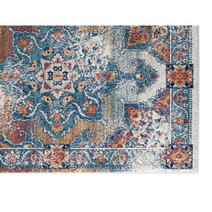HomeRoots 5' Striking Medallion Area Rug in Blue, Red, and Orange - Durable, Pet-Friendly Design for Any Room 5' X 8' 531878
