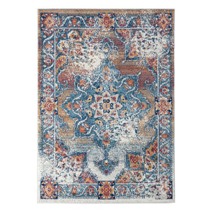 HomeRoots 5' Striking Medallion Area Rug in Blue, Red, and Orange - Durable, Pet-Friendly Design for Any Room 8' X 10' 531880