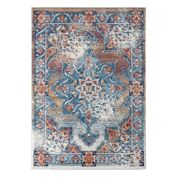 HomeRoots 5' Striking Medallion Area Rug in Blue, Red, and Orange - Durable, Pet-Friendly Design for Any Room 8' X 10' 531880