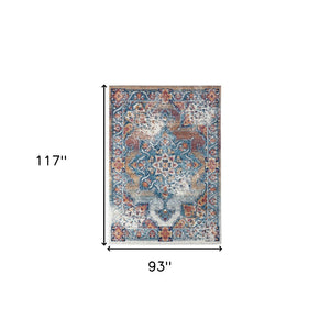 HomeRoots 5' Striking Medallion Area Rug in Blue, Red, and Orange - Durable, Pet-Friendly Design for Any Room 8' X 10' 531880