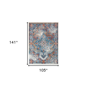 HomeRoots 5' Striking Medallion Area Rug in Blue, Red, and Orange - Durable, Pet-Friendly Design for Any Room 9' X 12' 531881