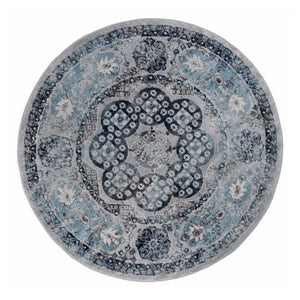 HomeRoots 5' Timeless Ivory Blue and Gray Medallion Area Rug for Elegant Living Spaces and Easy Care 6' Round 531887
