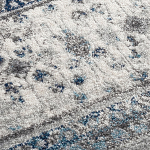 HomeRoots 5' Timeless Ivory Blue and Gray Medallion Area Rug for Elegant Living Spaces and Easy Care 6' Round 531887